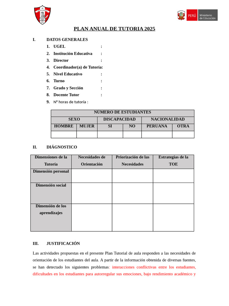 Plan Anual de Tutoría 2025 | PDF | Salón de clases | Maestros