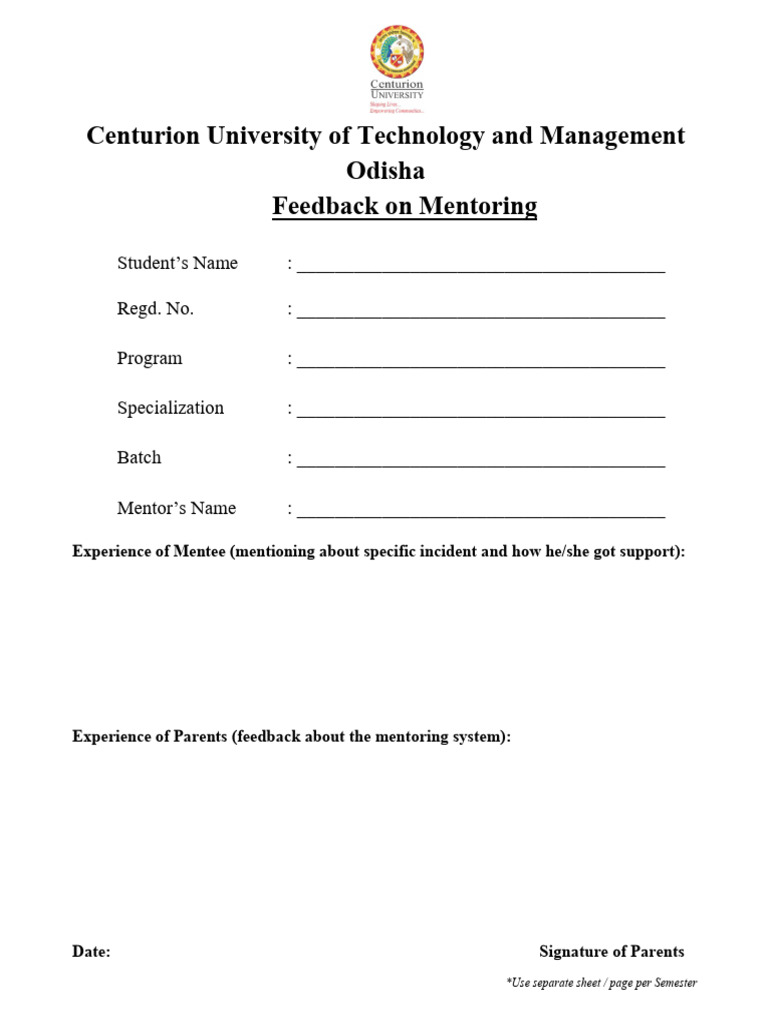 Parent Feedback on Mentoring Form | PDF