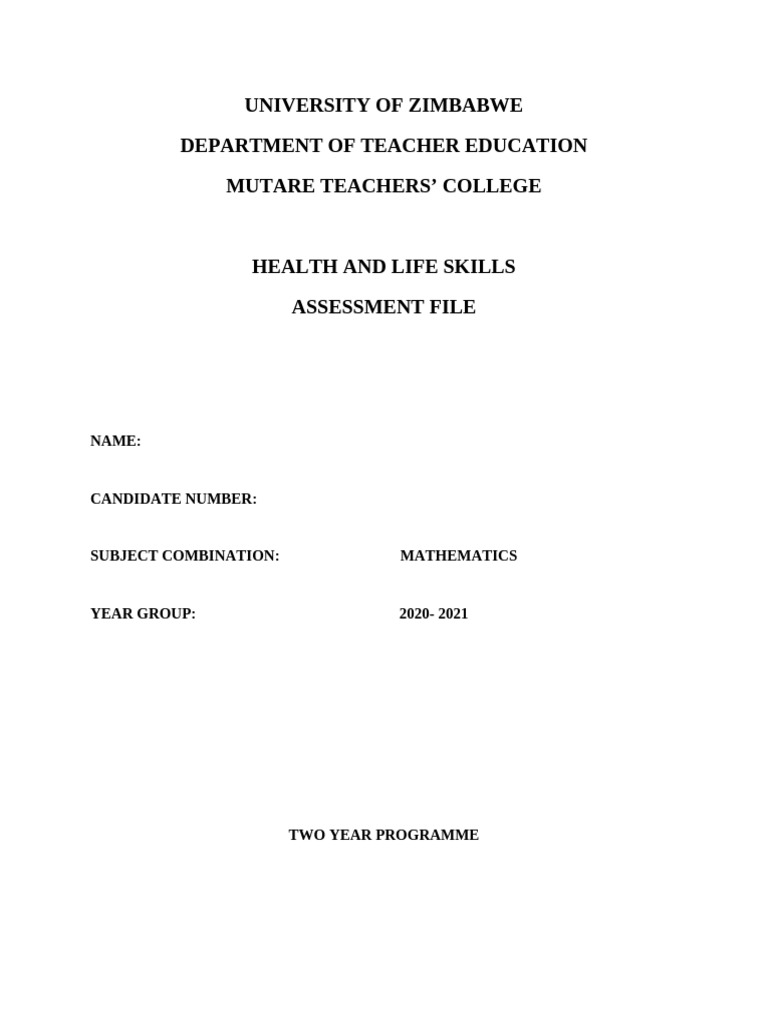 Health and Life Skills Assessment 2022 | PDF