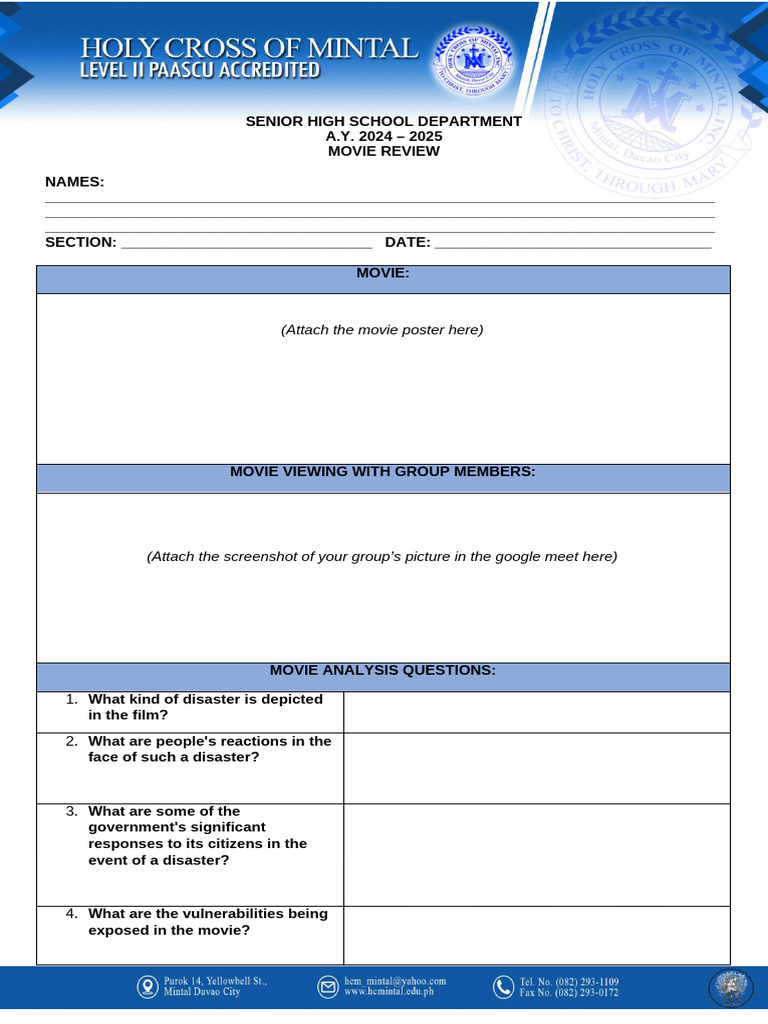 Senior High School Movie Review Template | PDF