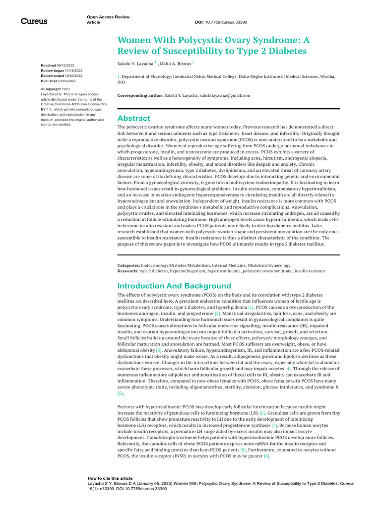 Women With Polycystic Ovary Syndrome A Review of Susceptibility To Type ...