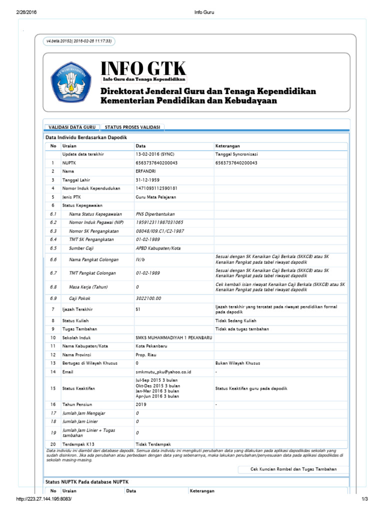 Validasi Data Guru dan Tunjangan | PDF