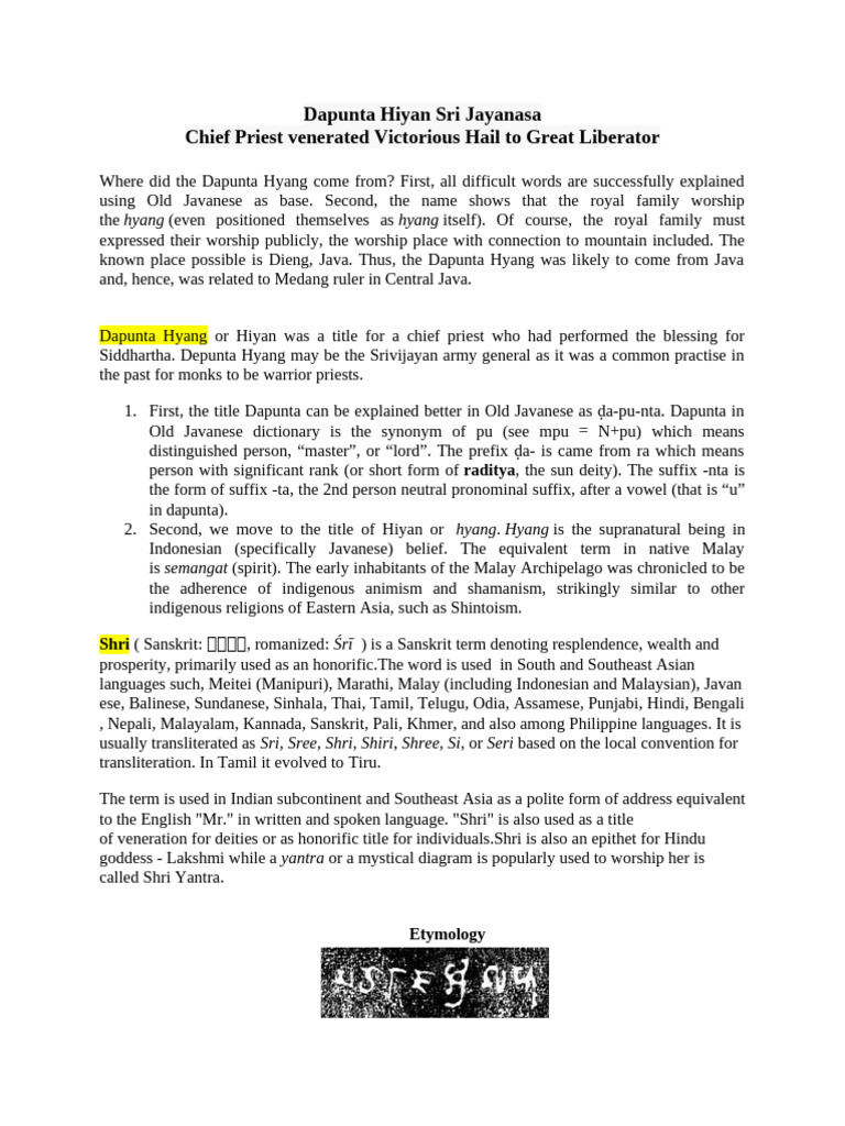 Dapunta Hyang: Title of Reverence | PDF | Linguistics | Languages Of Asia