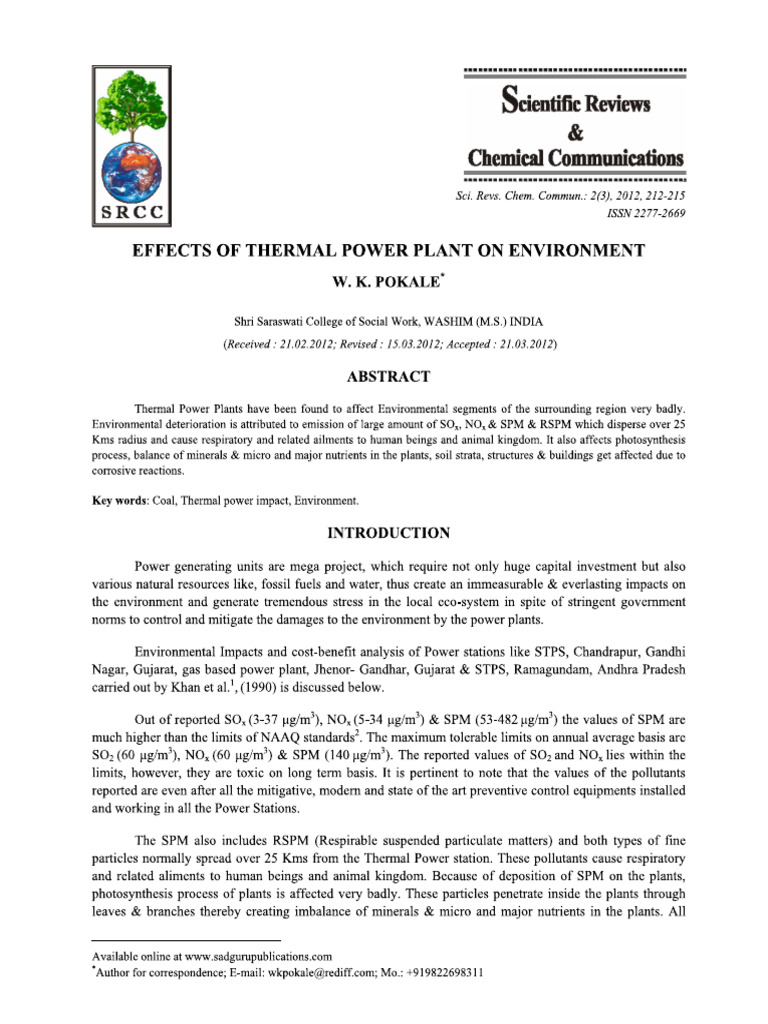 Impacts of Thermal Power Plant | PDF
