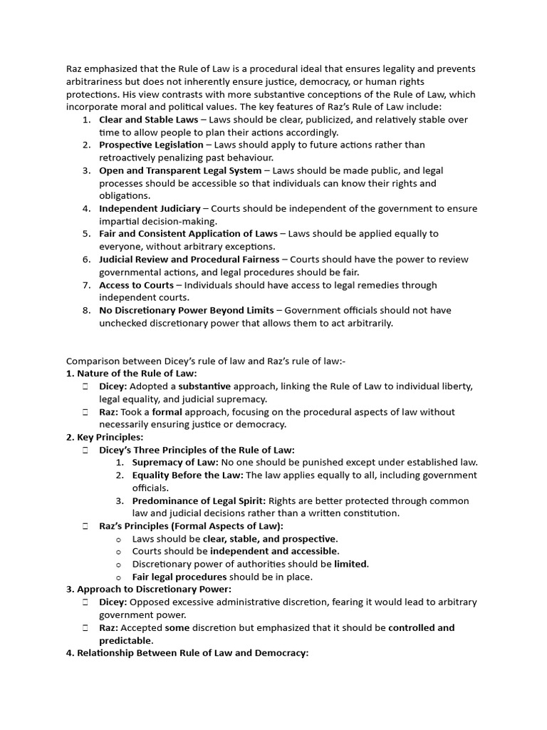 Raz vs. Dicey: Rule of Law Explained | PDF | Rule Of Law | Governance