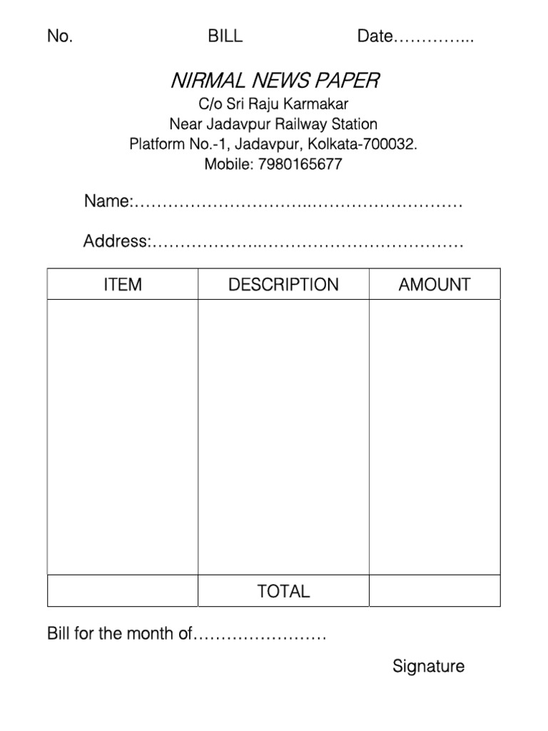 Newspaper Bill Format Template | PDF