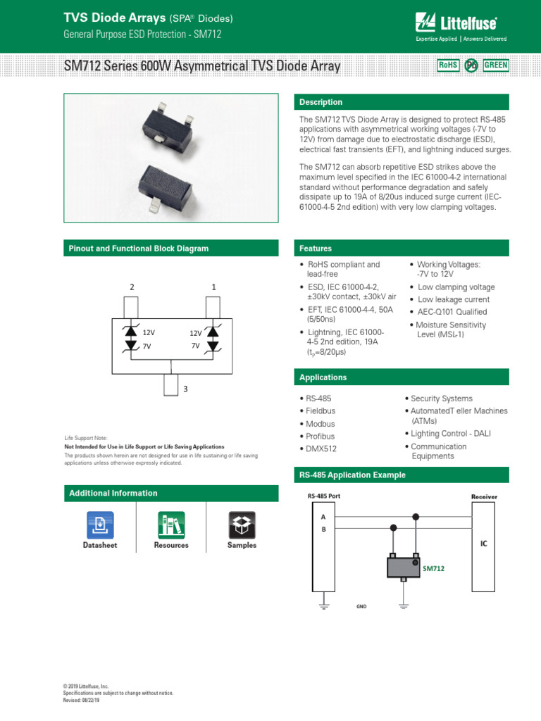 Littelfuse TVS Diode Array SM712 Datasheet | PDF | Electrostatic ...