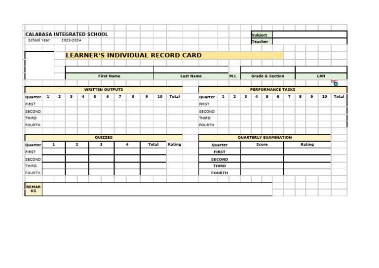 Learner's Individual Record Card 2023-2024 | PDF