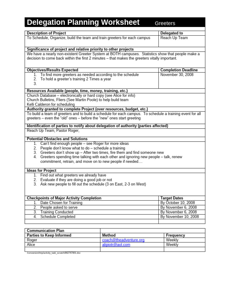 Greeter Team Delegation Plan | PDF