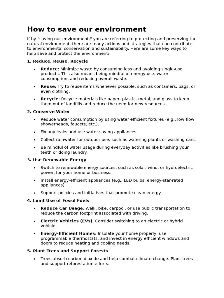 How To Save Our Environment | PDF | Efficient Energy Use | Climate ...
