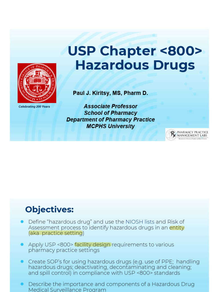 Usp 800 | PDF | Pharmacology | Occupational Safety And Health