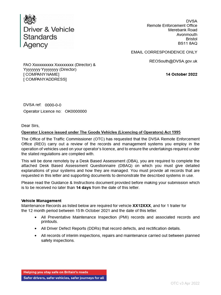 14 Day Request Letter OTC Request OK0000000 | PDF | Road Transport ...
