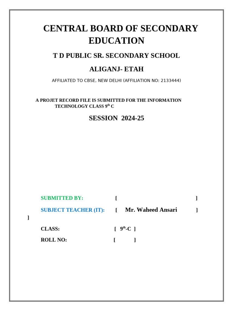 IT Project Record for Class 9th C | PDF
