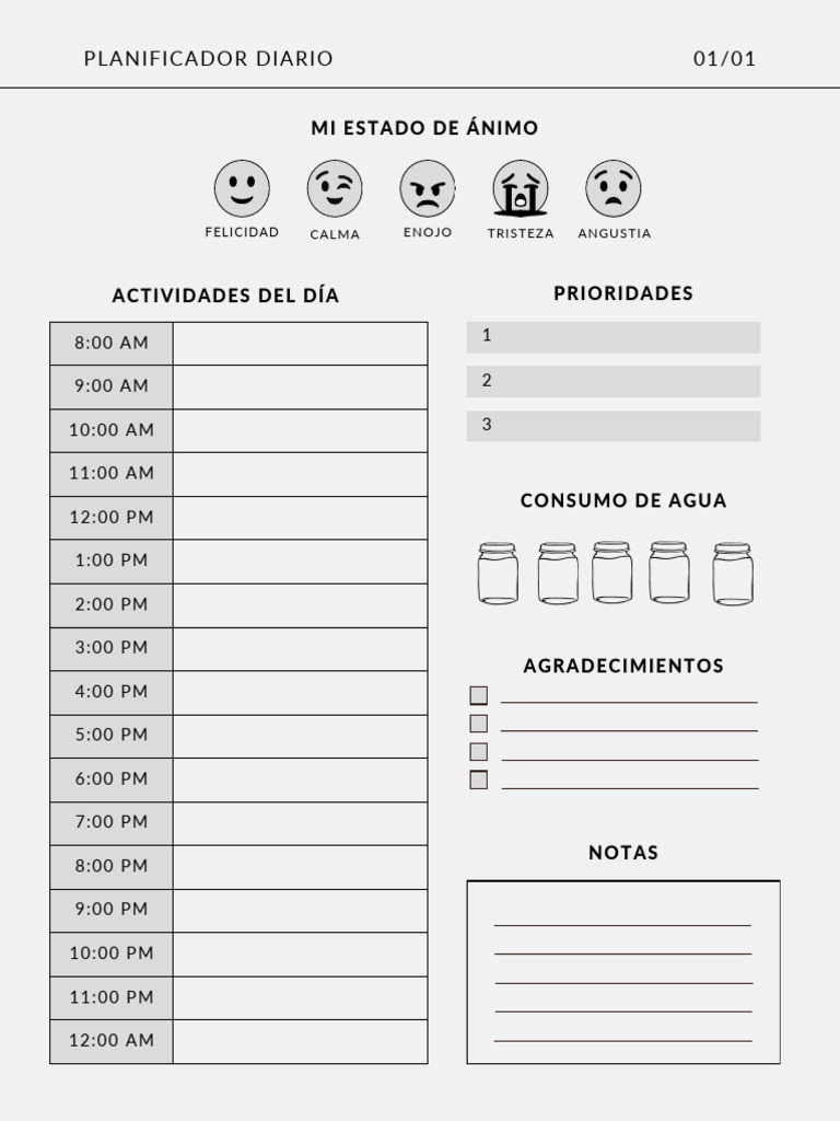 Agenda Planificador Diario Simple Gris | PDF