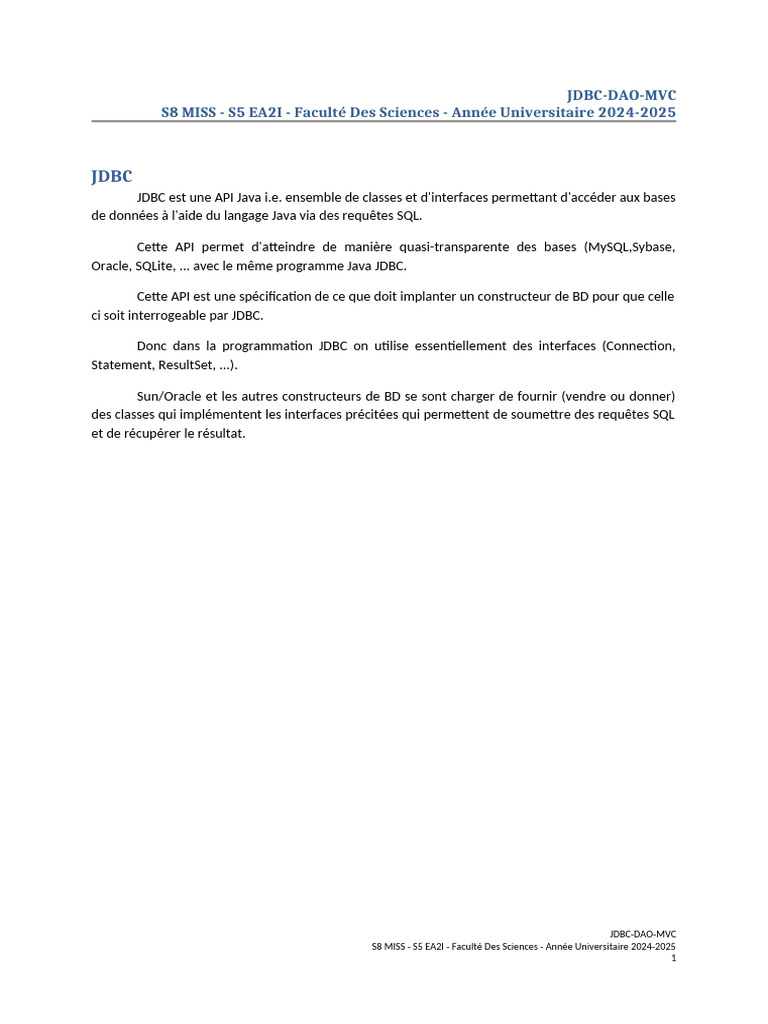 JDBC et DAO en MVC Java | PDF | Java (Langage de programmation) | SQL