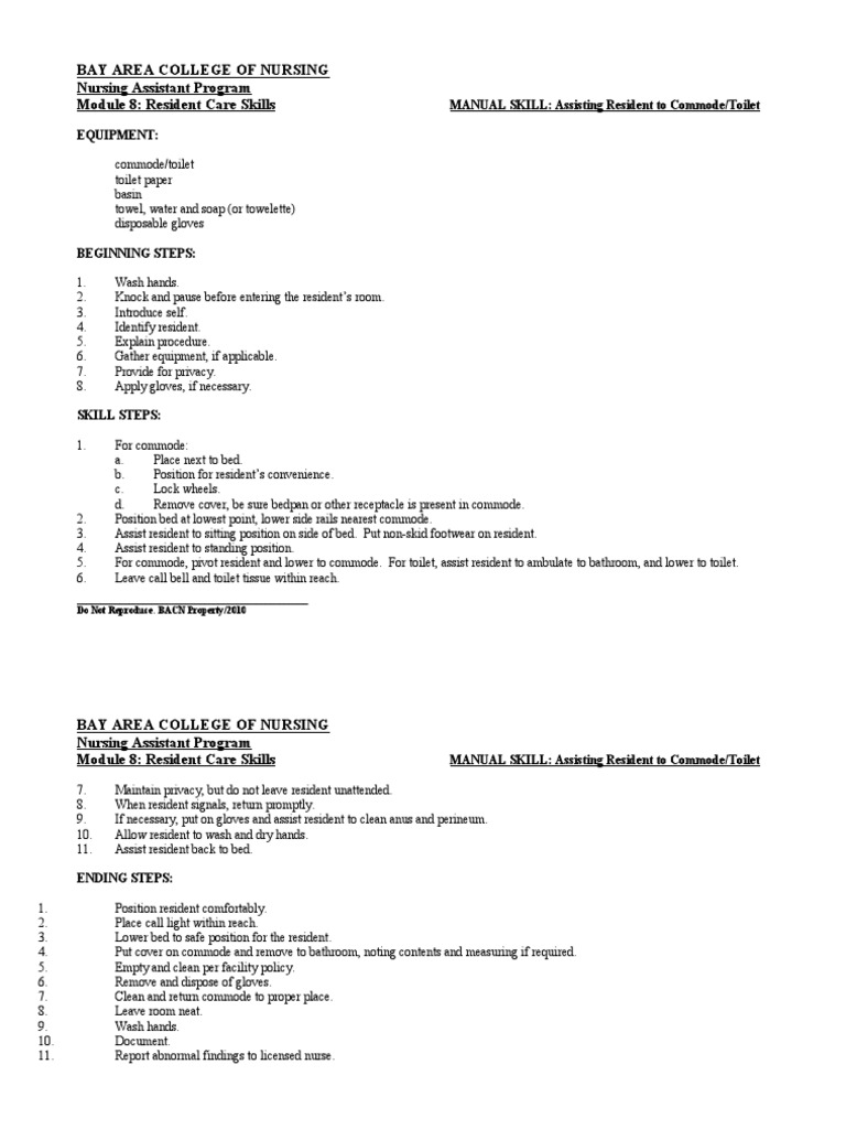 Commode Transfer Skills for CNAs | PDF | Home & Garden | Wellness