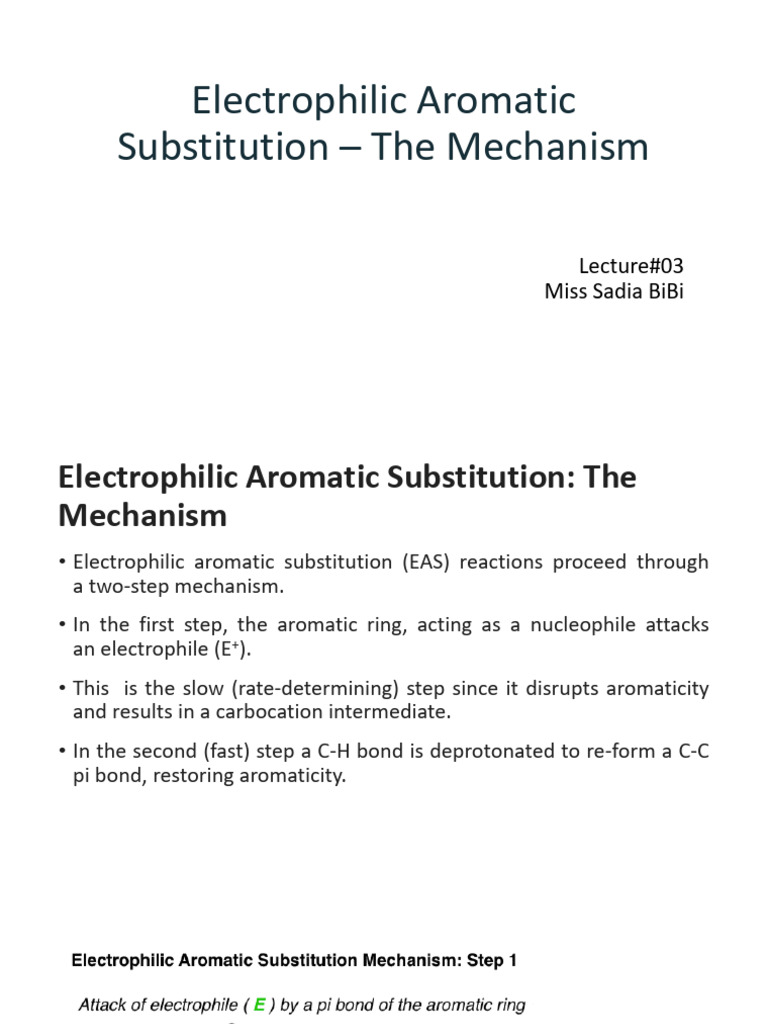 Mechanism of Electrophilic Aromatic Substitution | PDF | Aromaticity ...