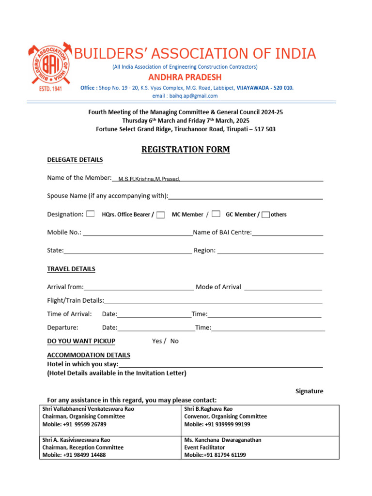 BAI Andhra Pradesh 2025 Meeting Registration | PDF