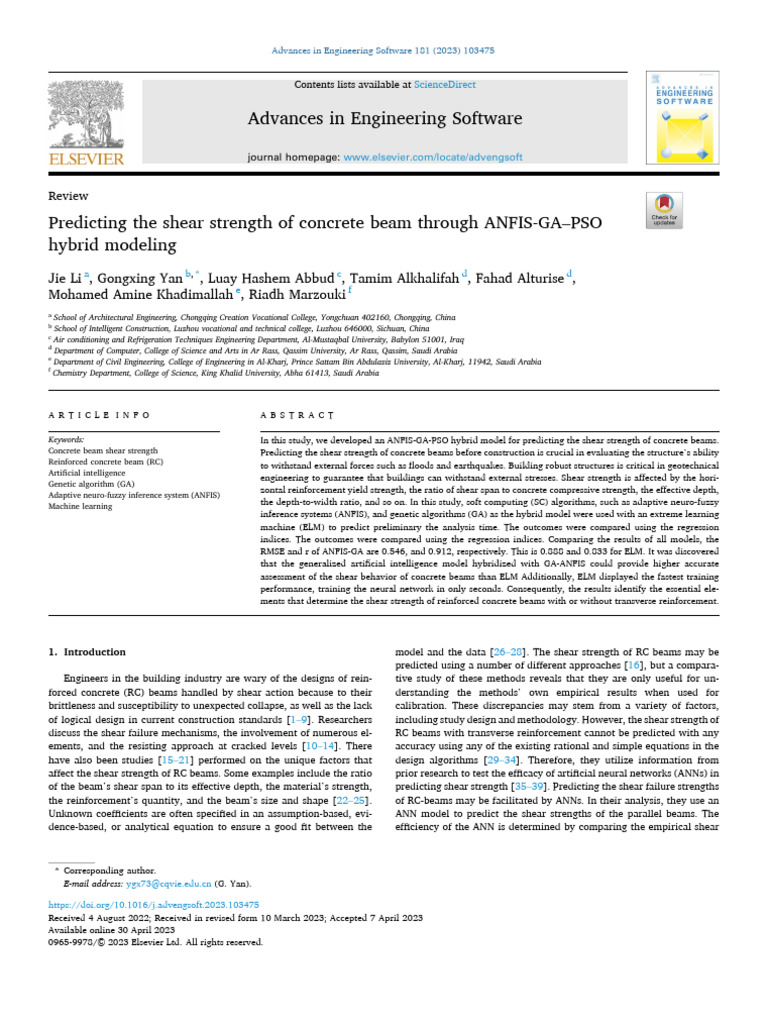 Predicting The Shear Strength of Concrete Beam Thro 2023 Advances in ...