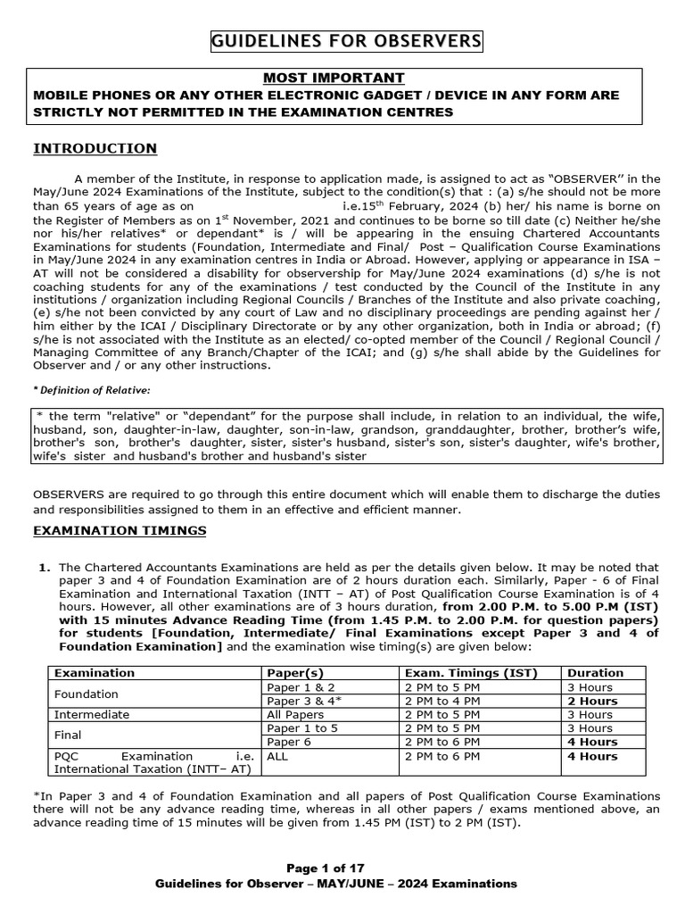 ICAI Observer Guidelines for 2024 Exams | PDF | Multiple Choice