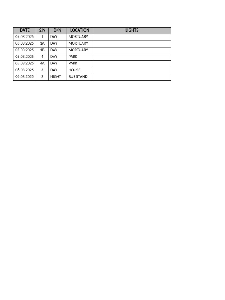 Camera & Light Schedule | PDF