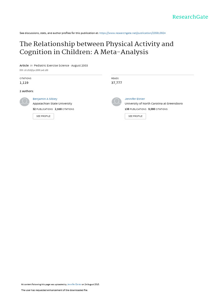 Physical Activity's Impact on Child Cognition | PDF | Meta Analysis ...