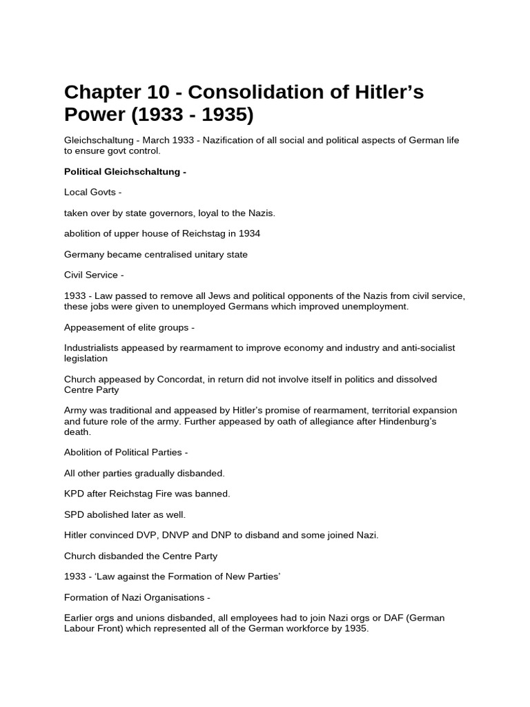Hitler's Power Consolidation (1933-1935) | PDF | Adolf Hitler | Nazi ...