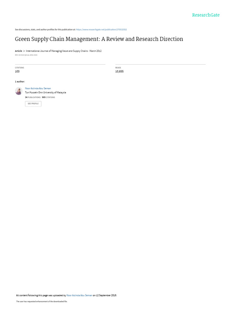 Green Supply Chain Management Review | PDF | Developing Country ...