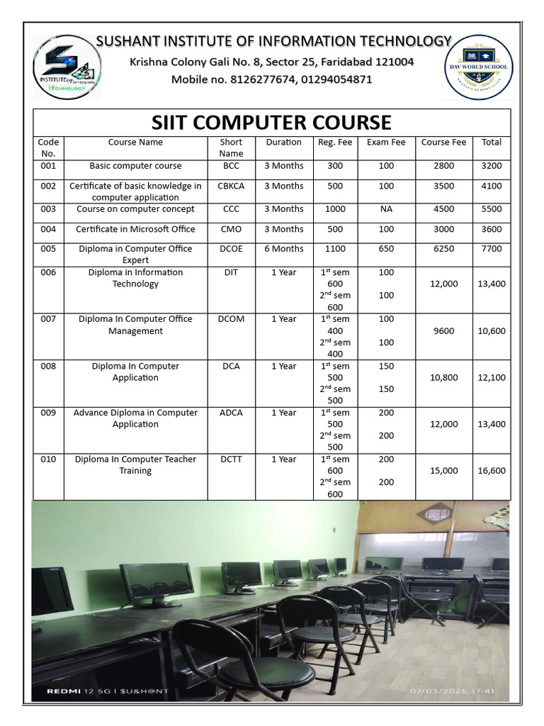 SIIT Computer Course Fee Structure | PDF | Career And Technical ...