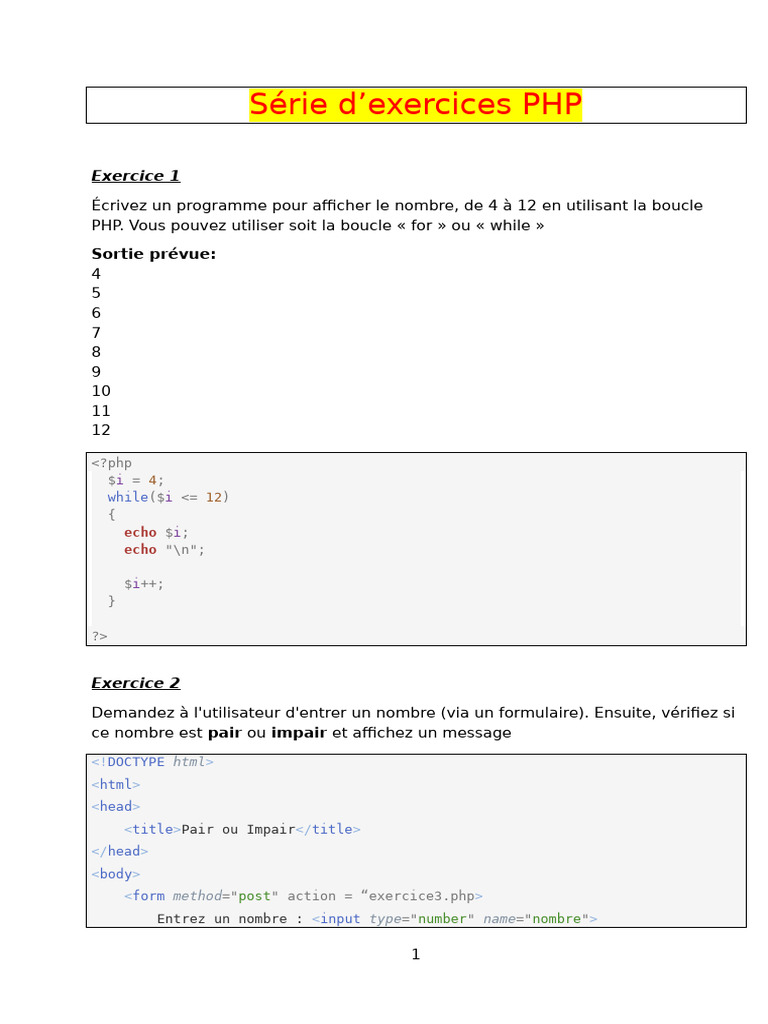 Exercices pratiques en PHP pour débutants | PDF | Programmation ...