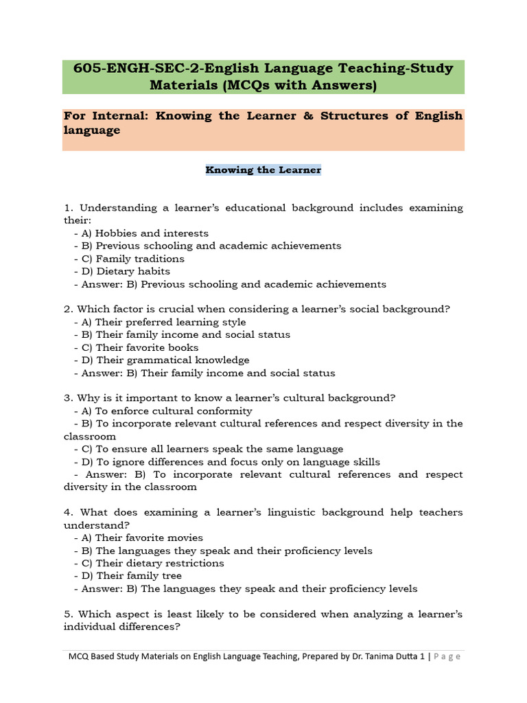 MCQs for English Language Teaching | PDF | Word | Part Of Speech
