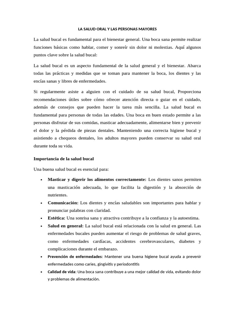 La Salud Oral y Las Personas Mayores | PDF | Diente humano | Odontología