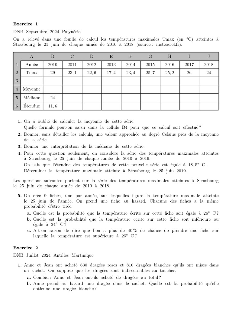 Exercices de Probabilités pour le Brevet | PDF | Nombre premier | Roulette