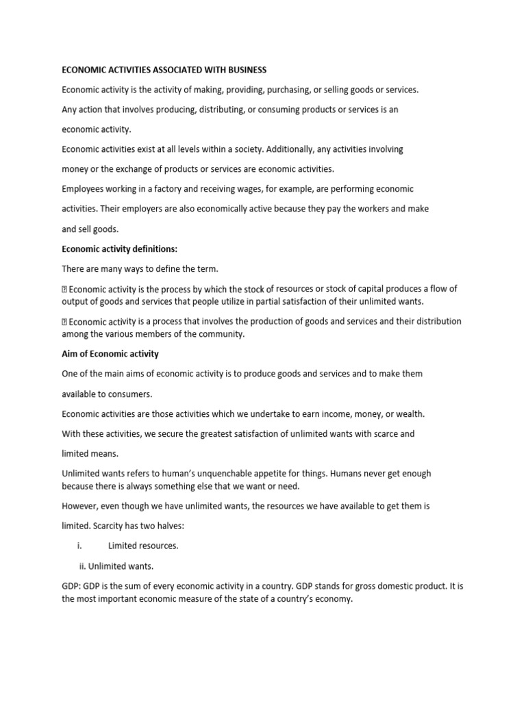 Four Types of Economic Activities | PDF | Economics | Gross Domestic ...