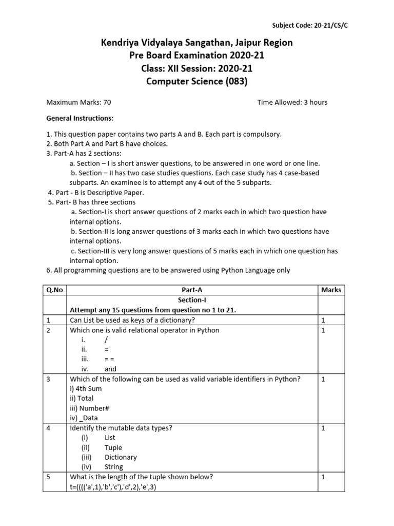 CBSE Class 12 Computer Science SQP | PDF | Computer Network | Parameter ...