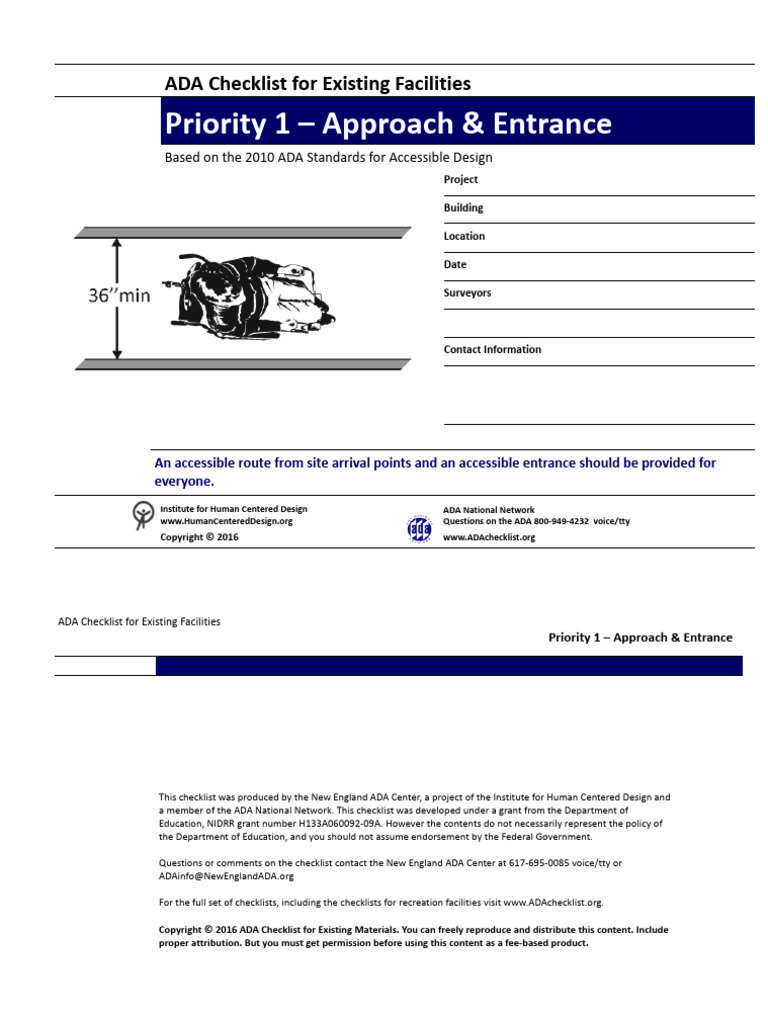 ADA Checklist: Approach & Entrance | PDF
