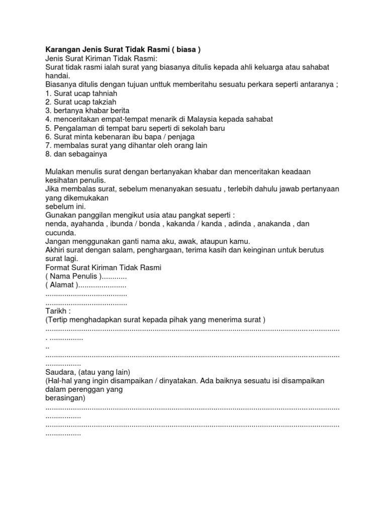 Contoh Soalan Karangan Surat Tidak Rasmi Tingkatan 2