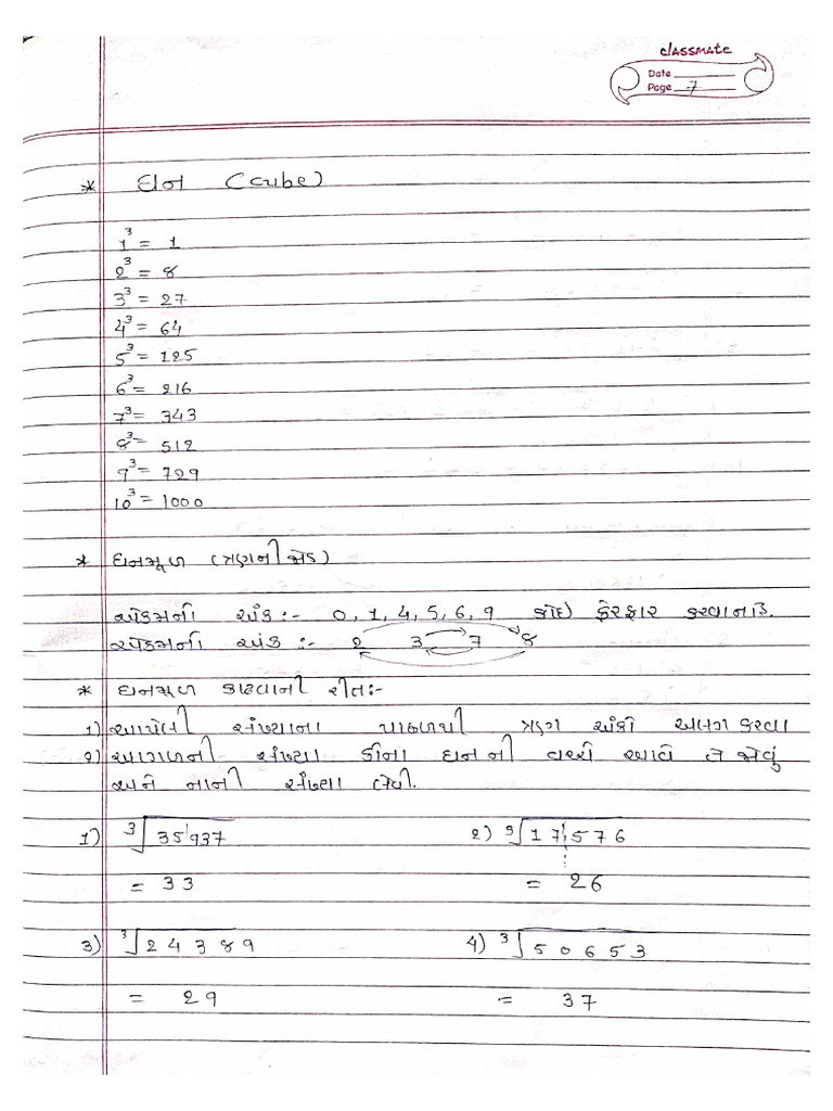 Cube Mathematics Hand Written Notes Gujarati | PDF