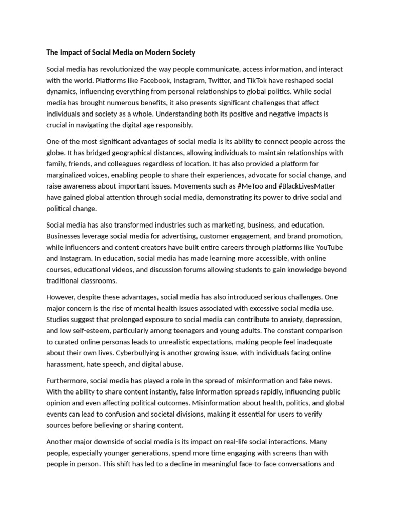The Impact of Social Media On Modern Society | PDF | Social Media ...