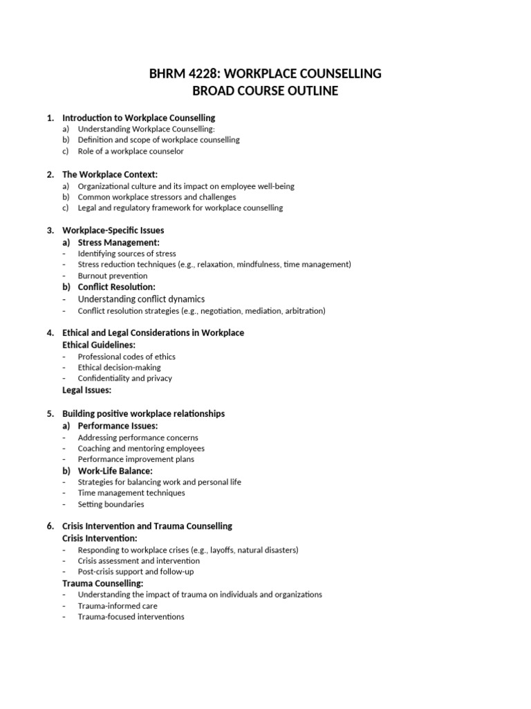 Workplace Counselling Course Overview | PDF | Psychotherapy ...
