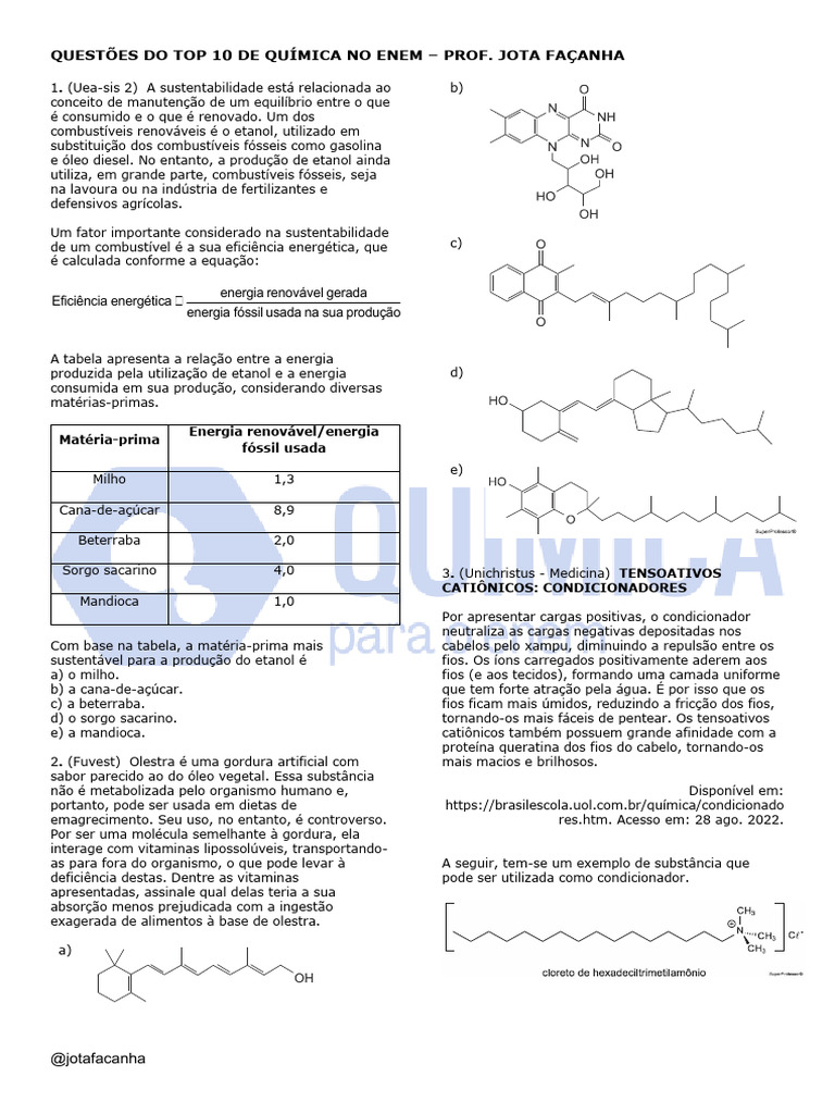 Questões Propostas - Top 10 Química Do Enem - Prof. Jota Façanha | PDF ...