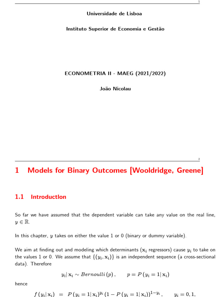 Binary Outcome Models in Econometrics | PDF | Coefficient Of ...