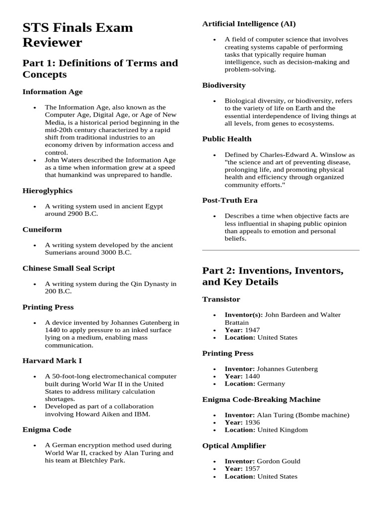 STS Finals Exam Reviewer Overview | PDF | Biodiversity | Internet Of Things