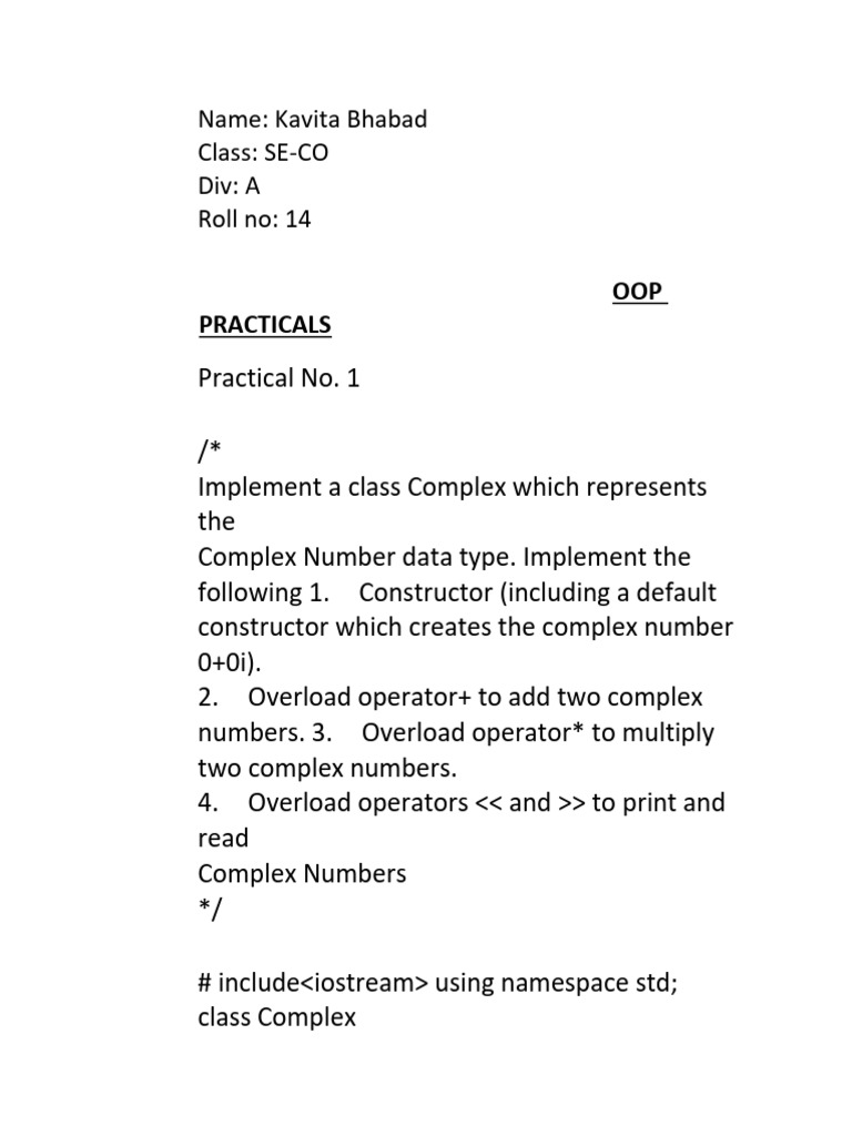 C++ OOP Practical: Complex Numbers & Student Database | PDF | Boolean ...