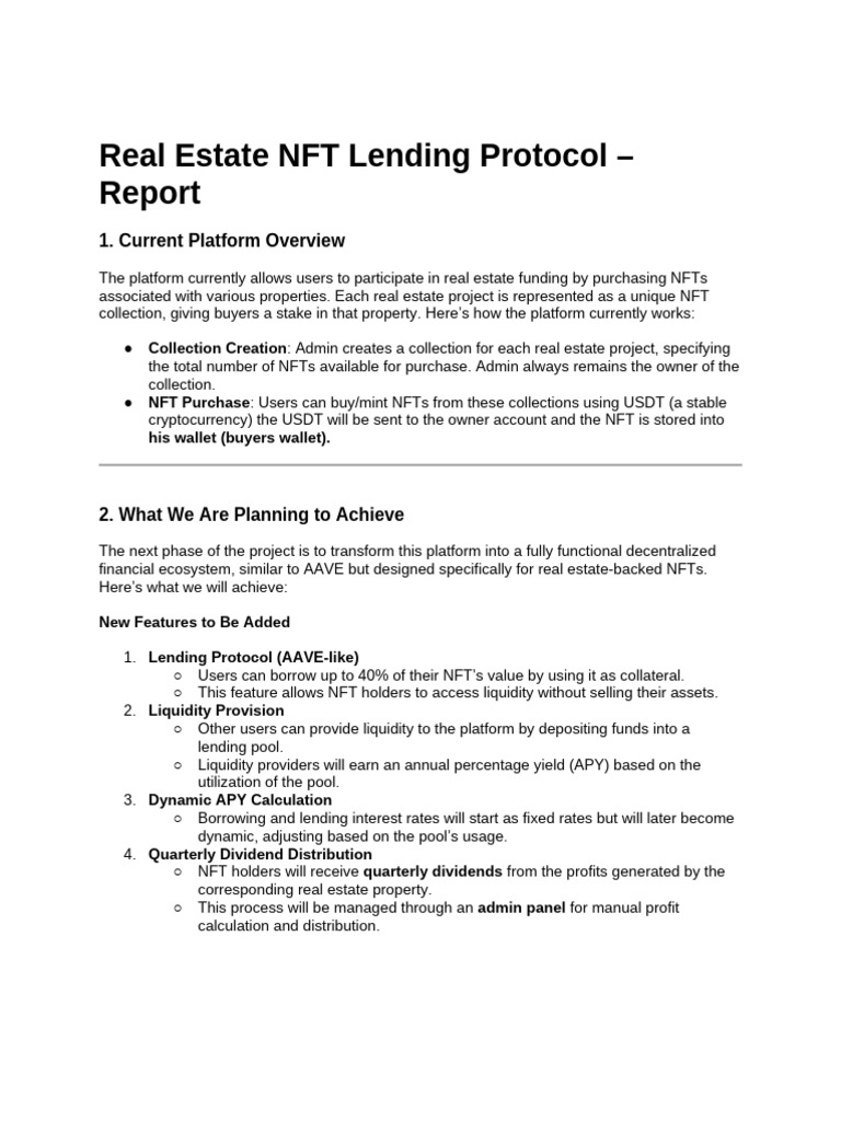Real Estate NFT Lending Protocol - Report | PDF | Market Liquidity ...