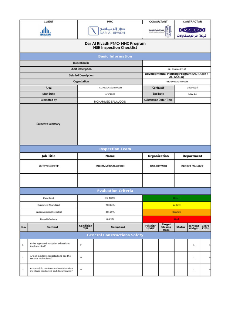 HSE Inspection Checklist Overview | PDF