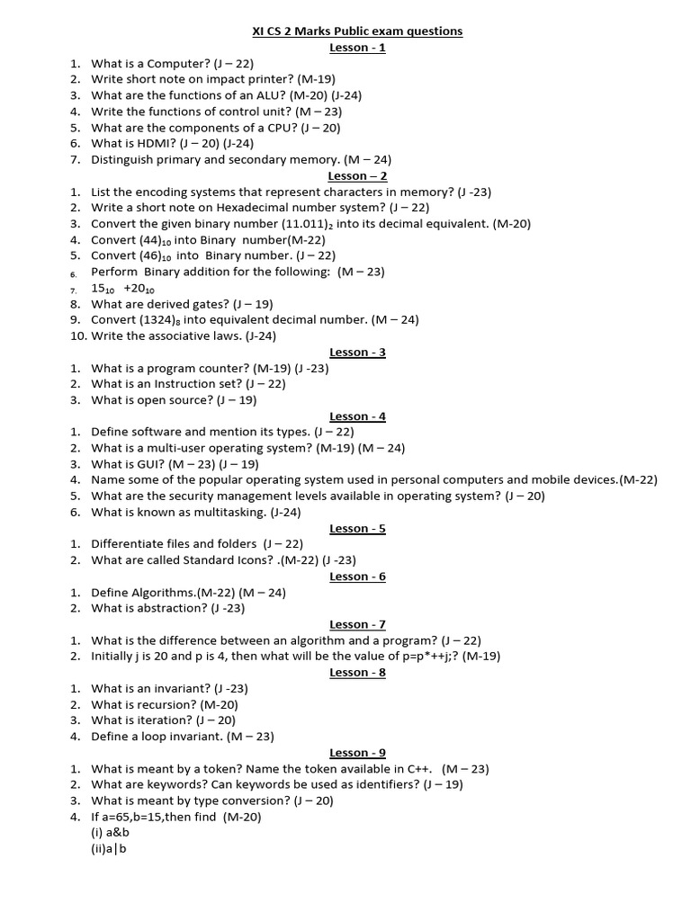 2 Mark Public Questions Xi Cs | PDF | Control Flow | Operating System