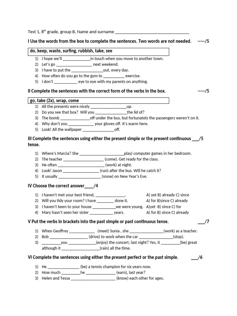 8th Grade English Test Practice | PDF | Sleep