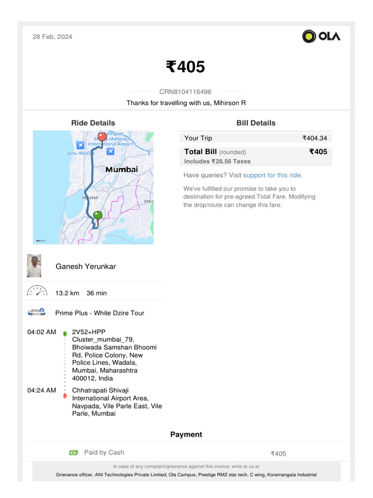 CRN8104116496 Ola 28-03-24 | PDF | Invoice | Payments