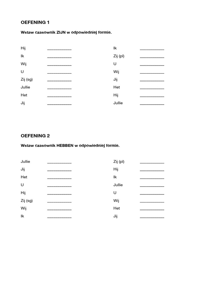Oefeningen Zijn Hebben | PDF